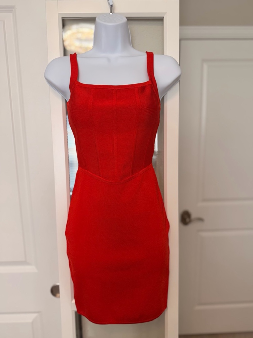 Guess Red Square-Neck Mini Bodycon Dress